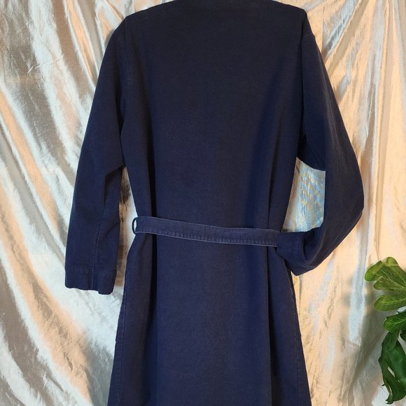 Men's sz M Navy Flannel Shawl Collar Tie Waist 44" Robe - SOFT & THICK - Picture 3 of 12